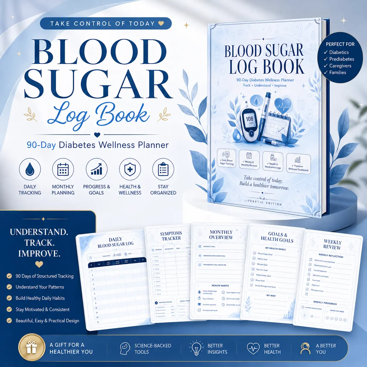 Blood Sugar Log Book – 90-Day Diabetes Wellness Planner | Printable PDF Tracker Blood Sugar Log Book – 90-Day Diabetes Wellness Planner | Printable PDF Tracker